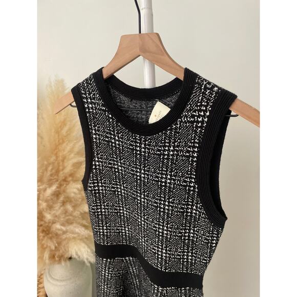 Kate Spade Out West Mod Black Plaid Knit Sleeveless Sweater Dress XS A Line Mini - Picture 4 of 9